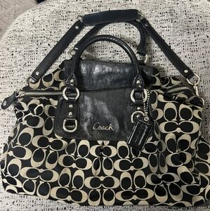 Coach Black and Cream Signature Handbag